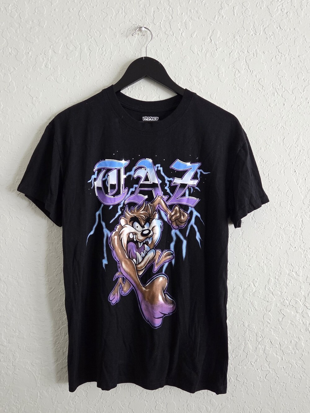 Looney Tunes Taz Graphic Print Black Crew Neck Regular Fit Tee Cotton Blend